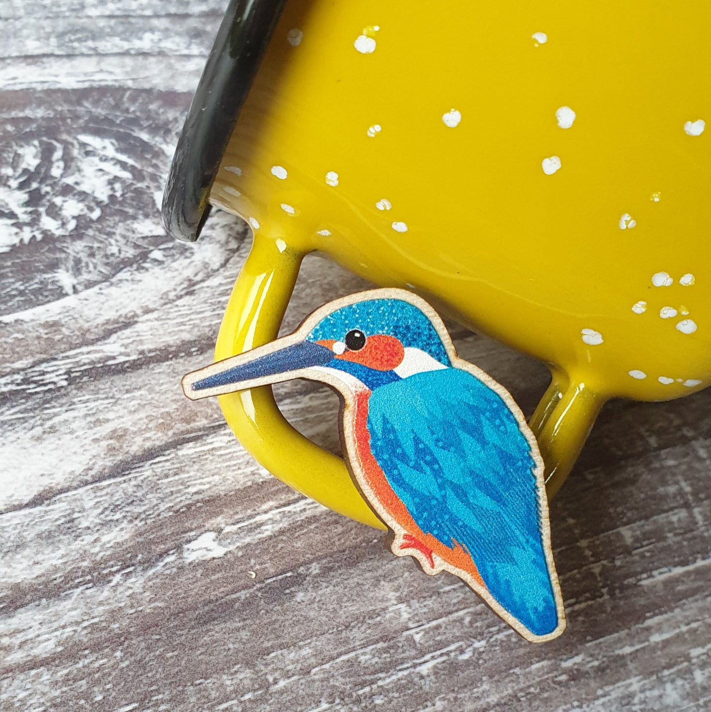 Kingfisher Wooden Lapel Pin Brooch