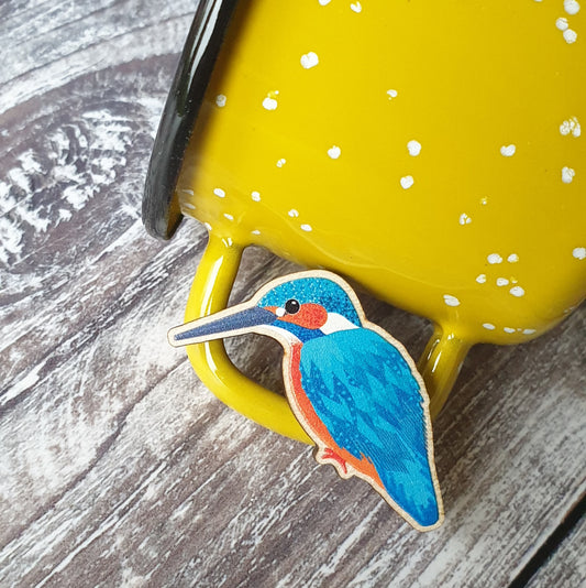 Kingfisher Wooden Lapel Pin Brooch