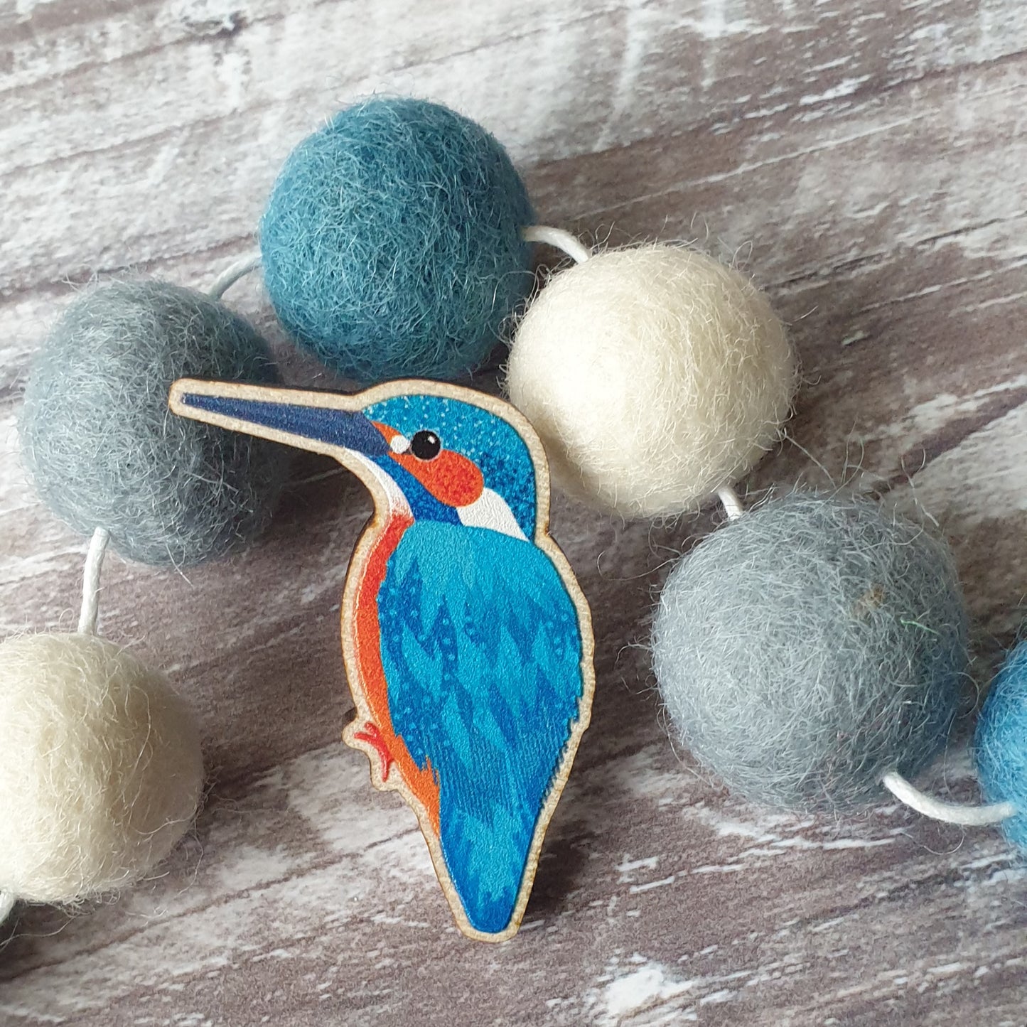 Kingfisher Wooden Lapel Pin Brooch