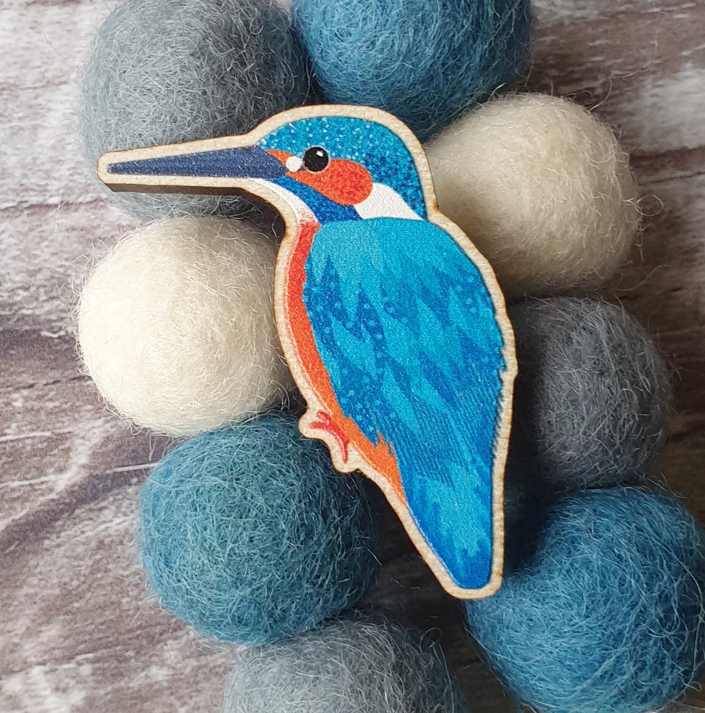 Kingfisher Wooden Lapel Pin Brooch