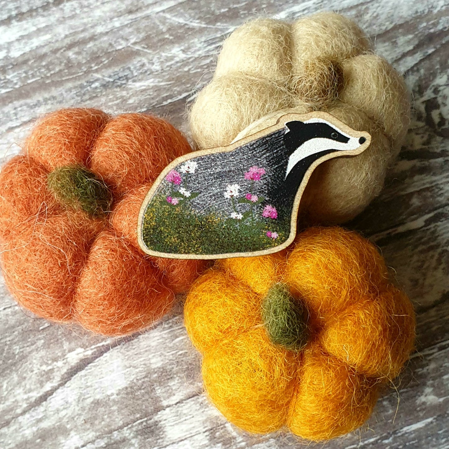 Badger Wooden Lapel Pin Brooch