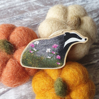 Badger Wooden Lapel Pin Brooch