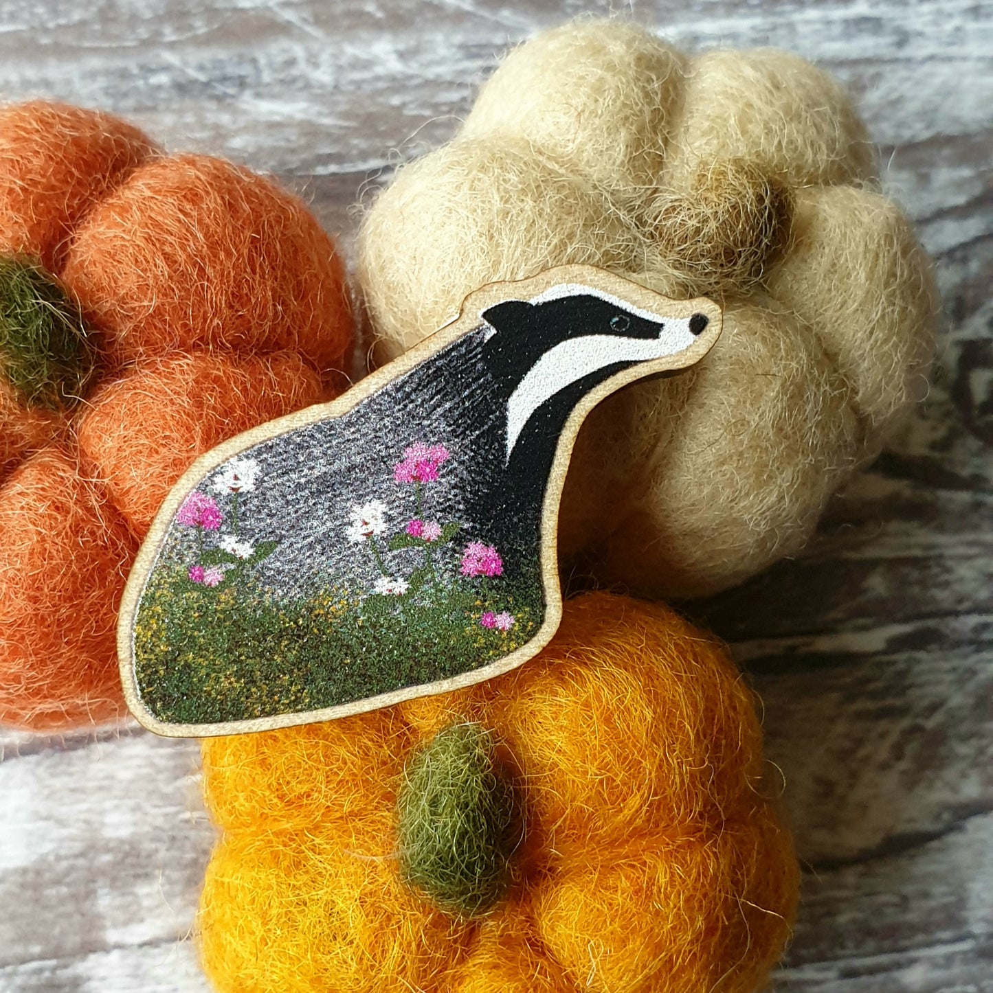 Badger Wooden Lapel Pin Brooch