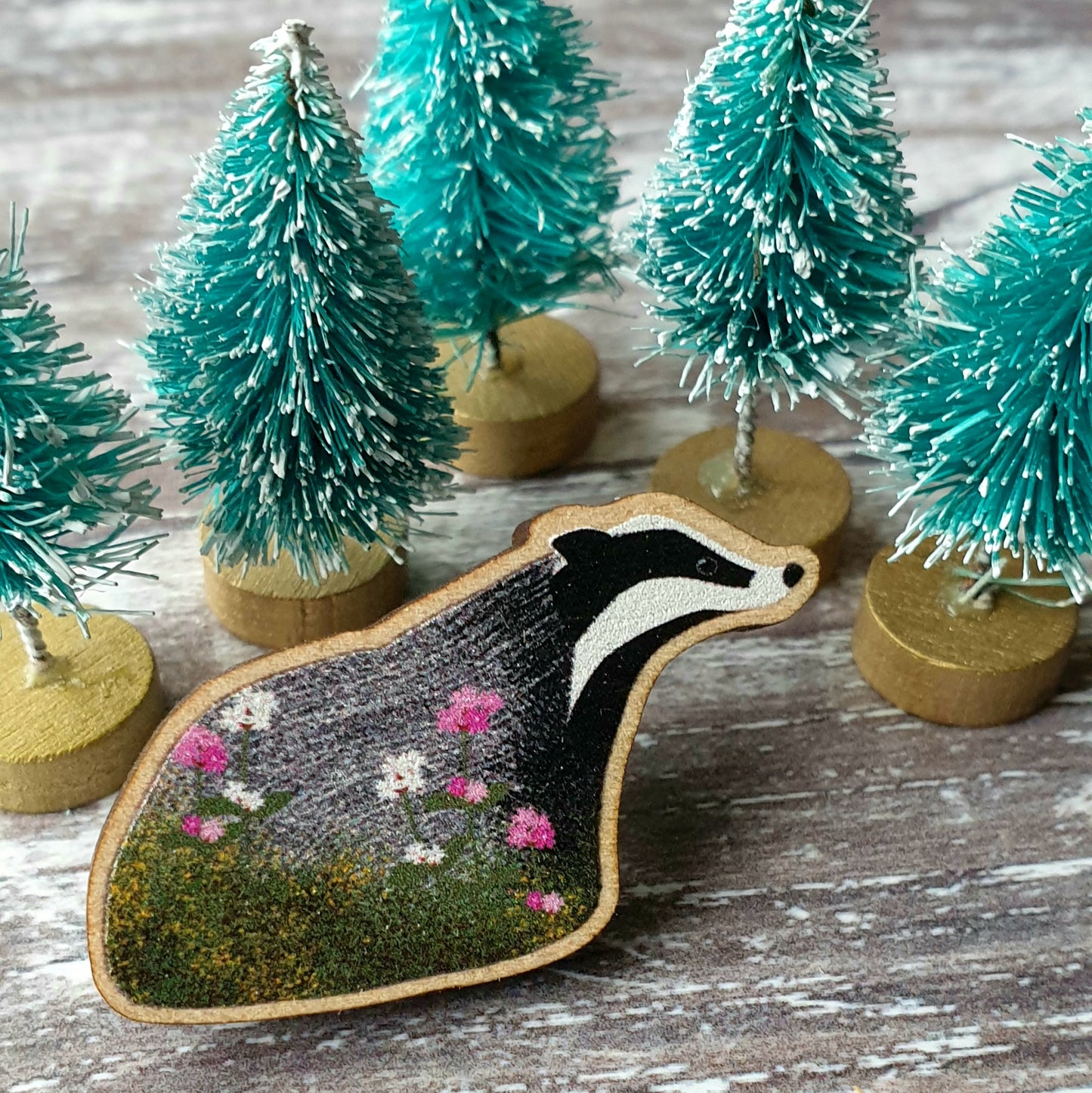 Badger Wooden Lapel Pin Brooch