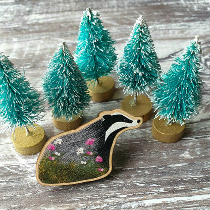 Badger Wooden Lapel Pin Brooch