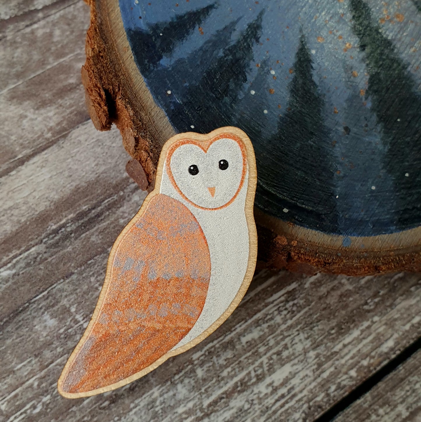 barn owl wooden pin by daffodowndilly