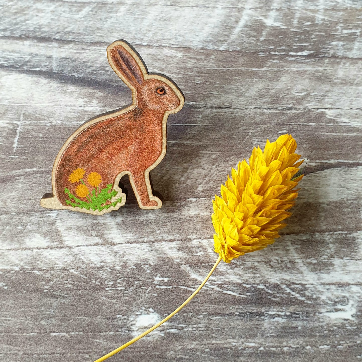 Hare Wooden Lapel Pin Brooch