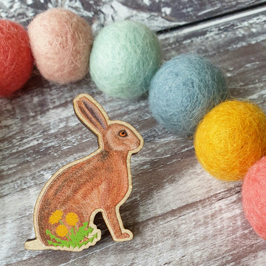 Hare Wooden Lapel Pin Brooch