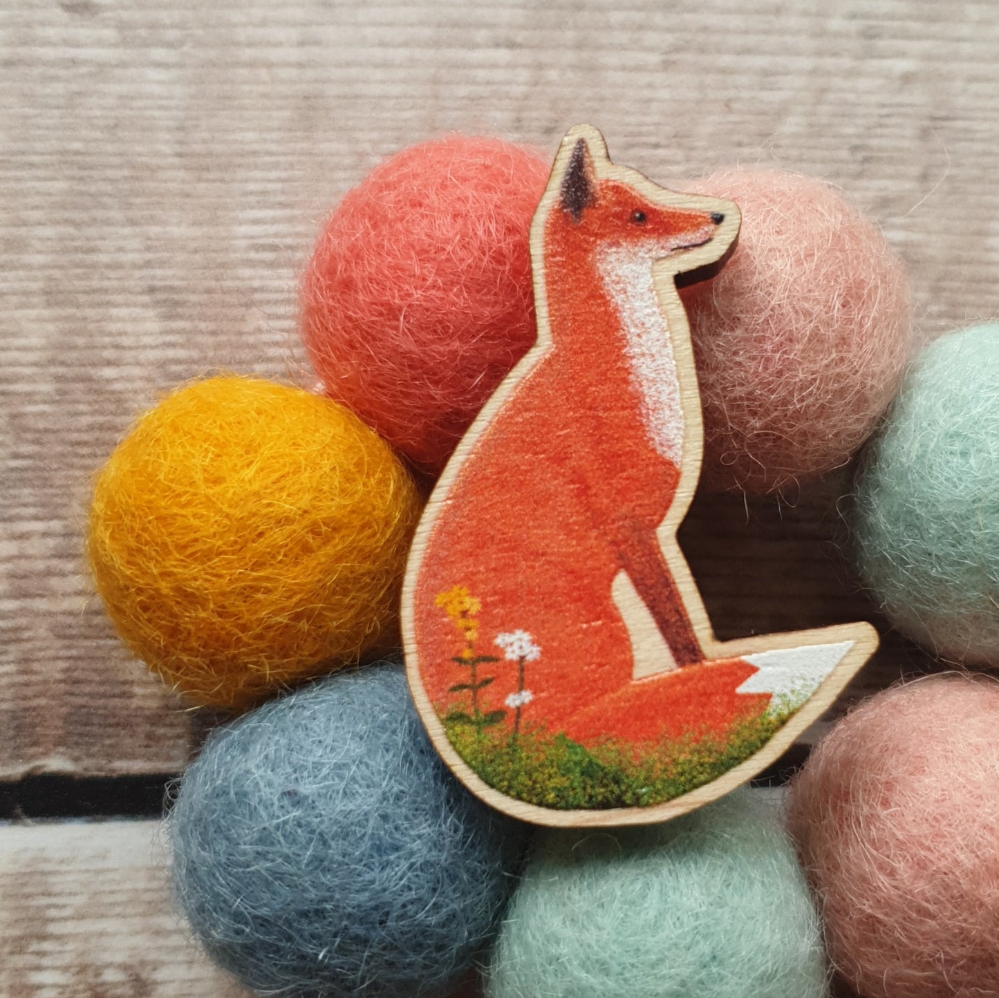 Fox Wooden Lapel Pin Brooch