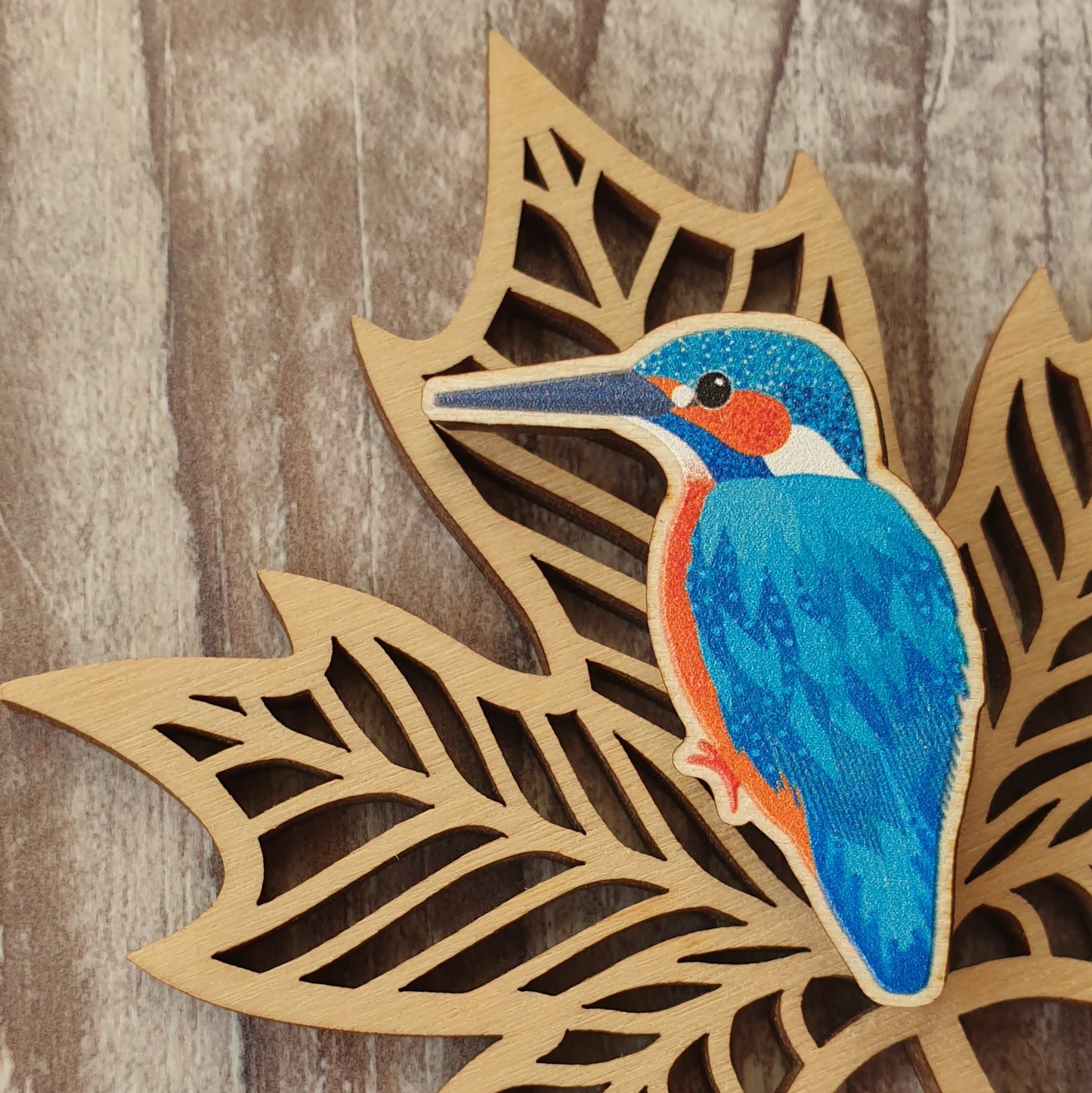 Kingfisher Wooden Lapel Pin Brooch