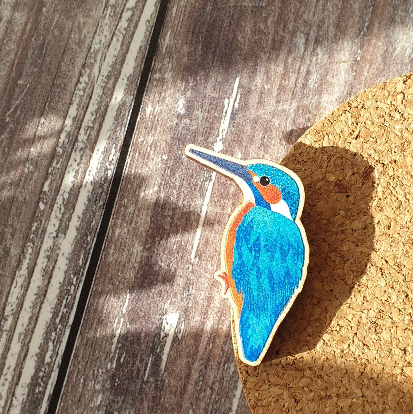Kingfisher Wooden Lapel Pin Brooch