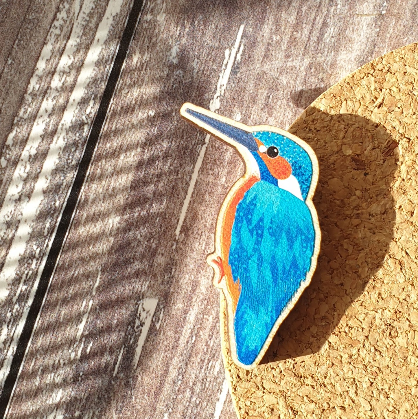 Kingfisher Wooden Lapel Pin Brooch
