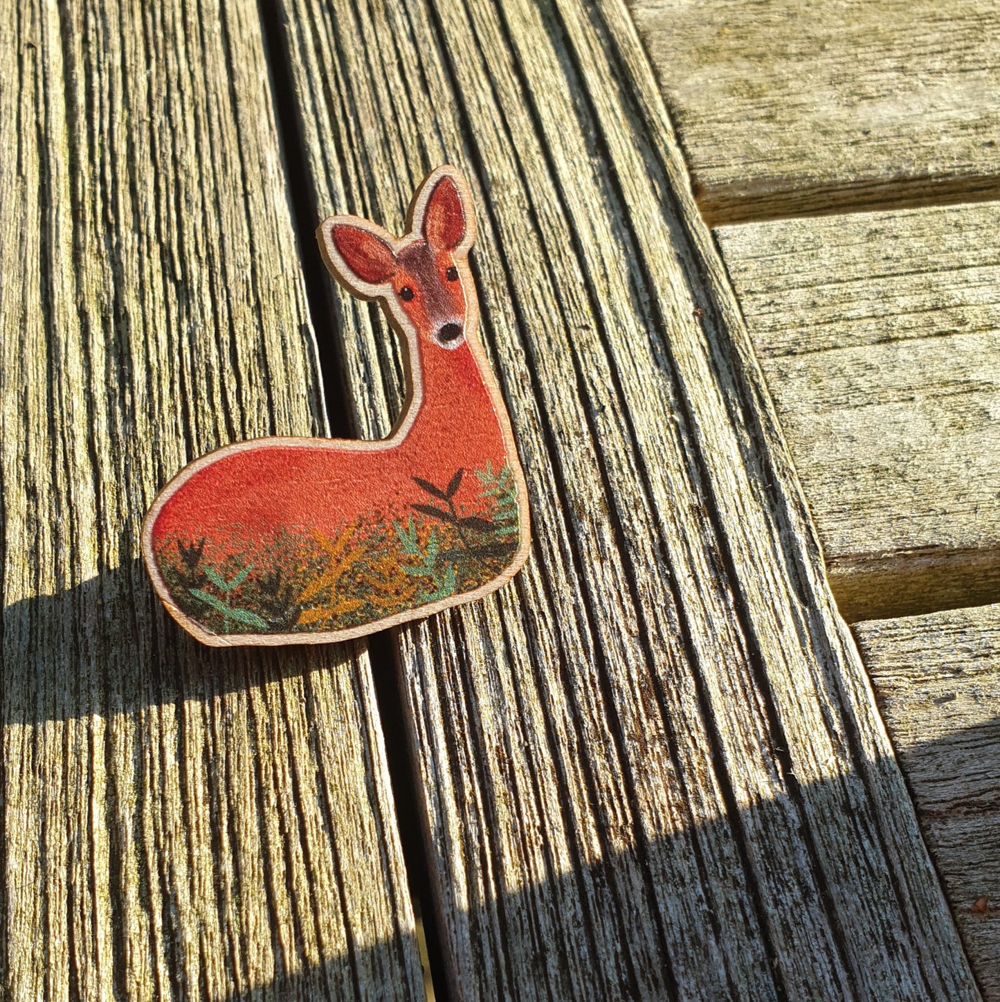 Roe Deer Wooden Lapel Pin Brooch