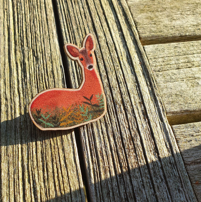 Roe Deer Wooden Lapel Pin Brooch