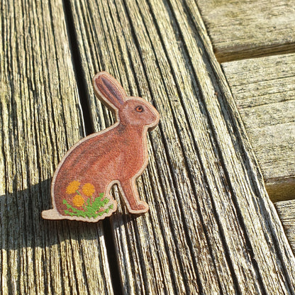 Hare Wooden Lapel Pin Brooch