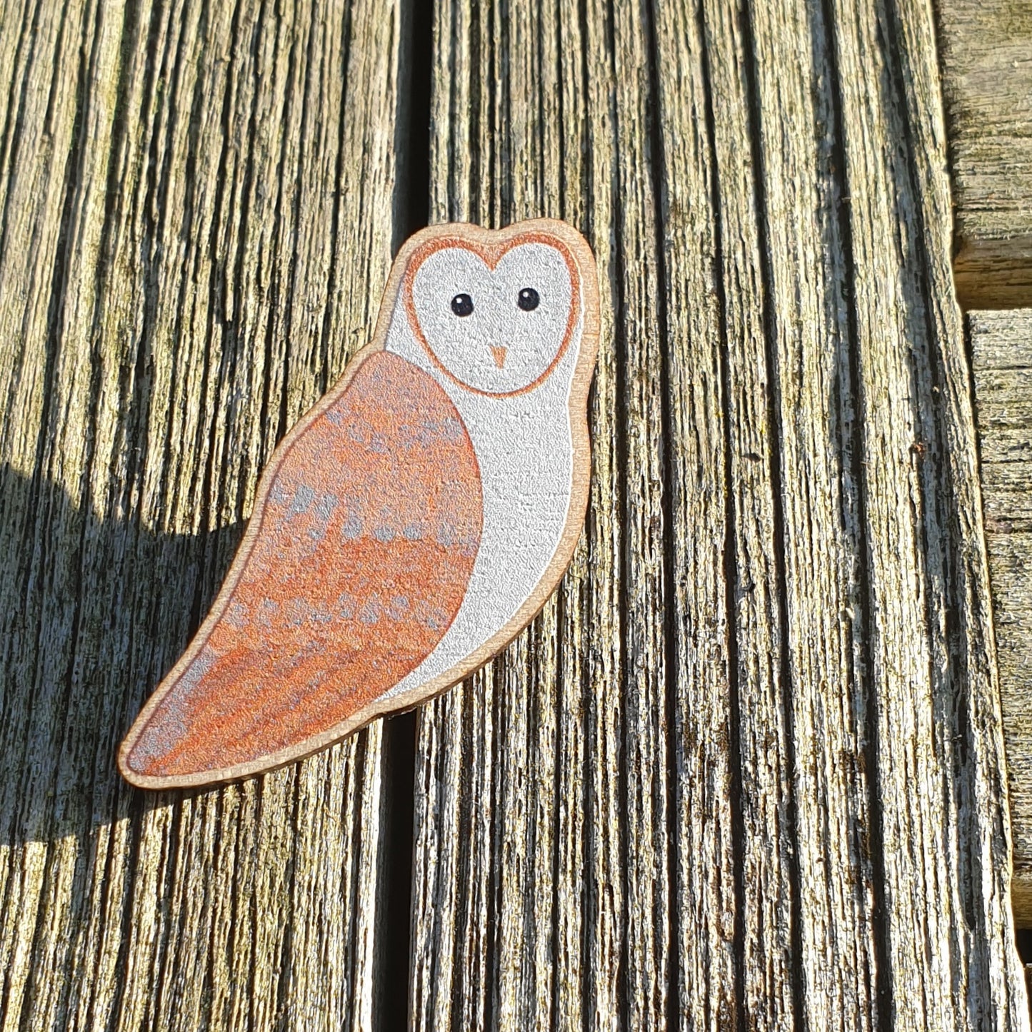 Barn Owl Wooden Lapel Pin Brooch