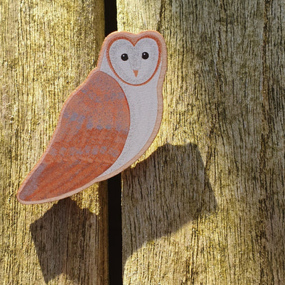 Barn Owl Wooden Lapel Pin Brooch