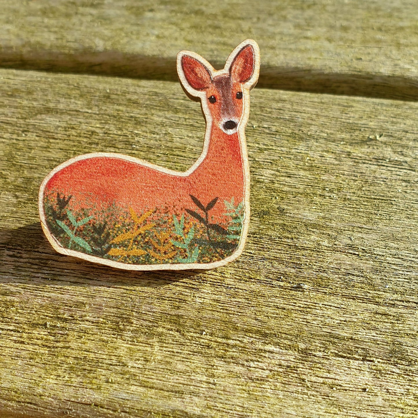 Roe Deer Wooden Lapel Pin Brooch