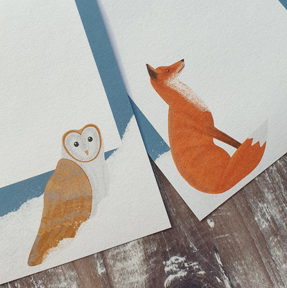 Fox and Barn Owl in the Snow Gift Note Set