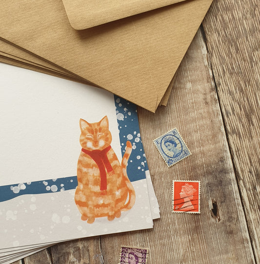 Ginger Cat in the Snow A5 Writing Paper Set