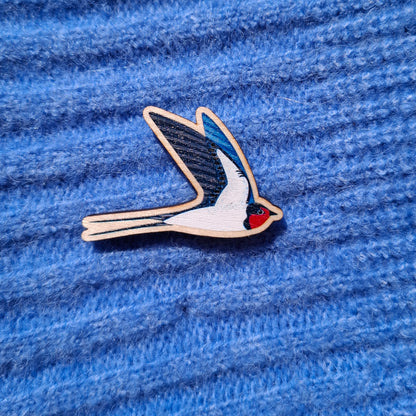 Swallow Wooden Brooch Pin