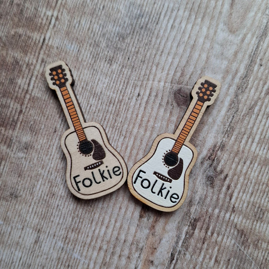 Folkie Guitar Wooden Brooch Pin