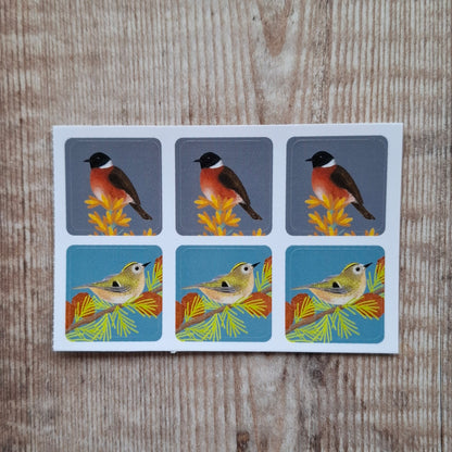 Goldcrest and Stonechat Envelope Stickers - Set of 6