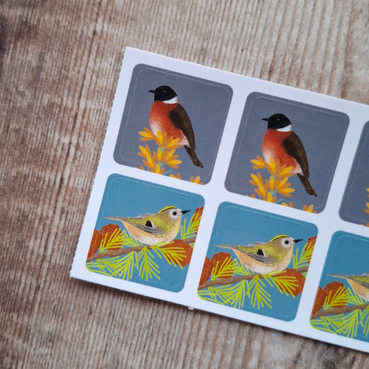 Goldcrest and Stonechat Envelope Stickers - Set of 6