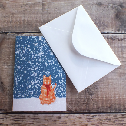 Ginger Cat in the snow Christmas Card