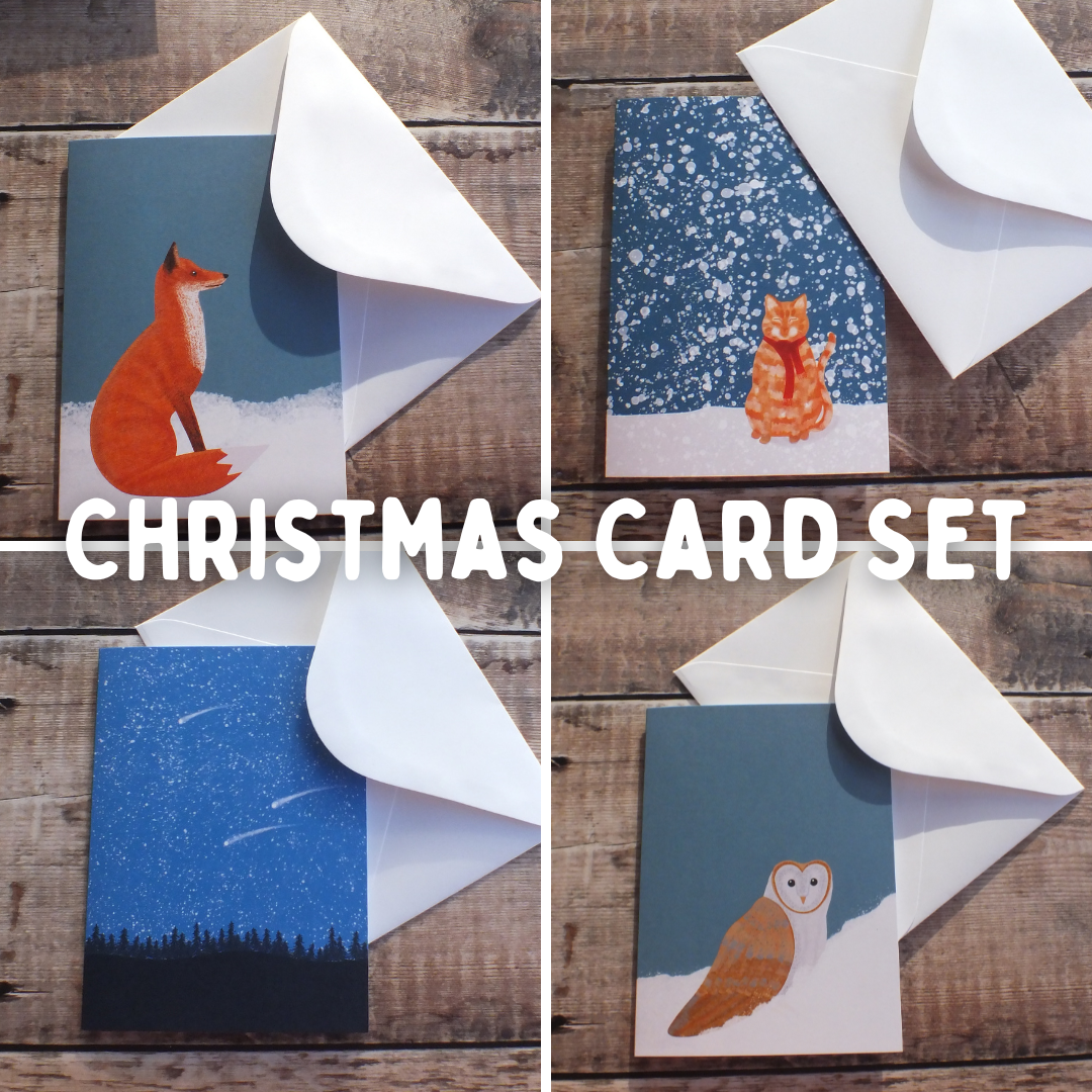 Christmas Card Set - 4 cards and envelopes