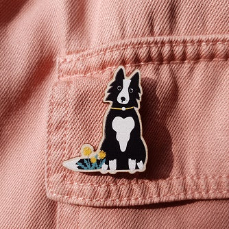 Collie (large) Wooden Brooch Pin