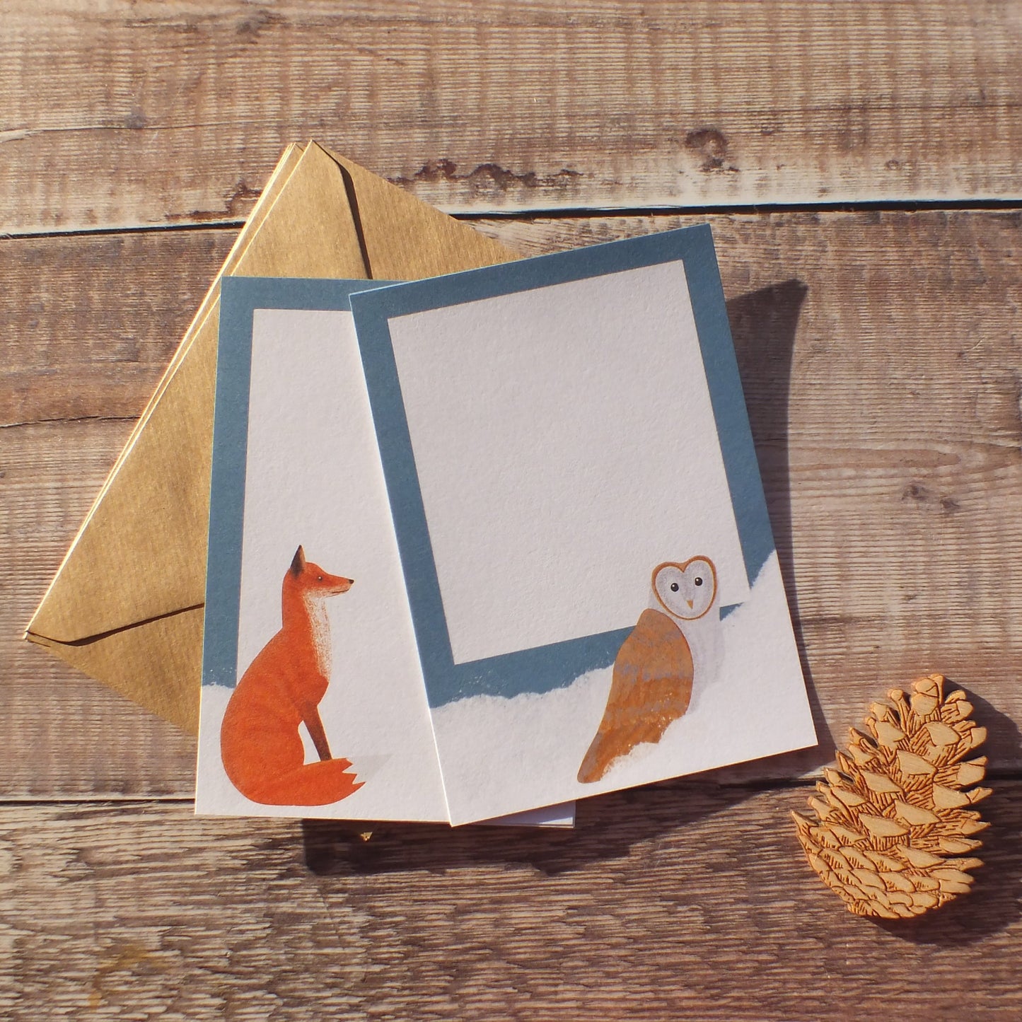 fox and owl in the snow mini notes set, daffodowndilly