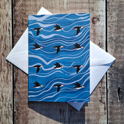 Flying Puffins Greeting Card