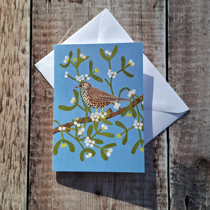 Mistle Thrush and Mistletoe Greeting Card