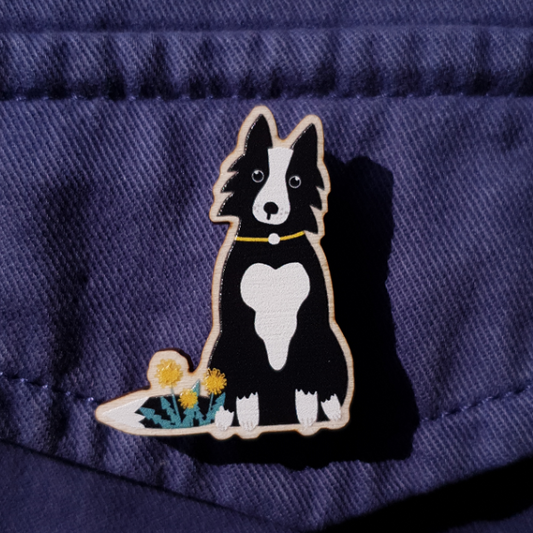 Collie (large) Wooden Brooch Pin