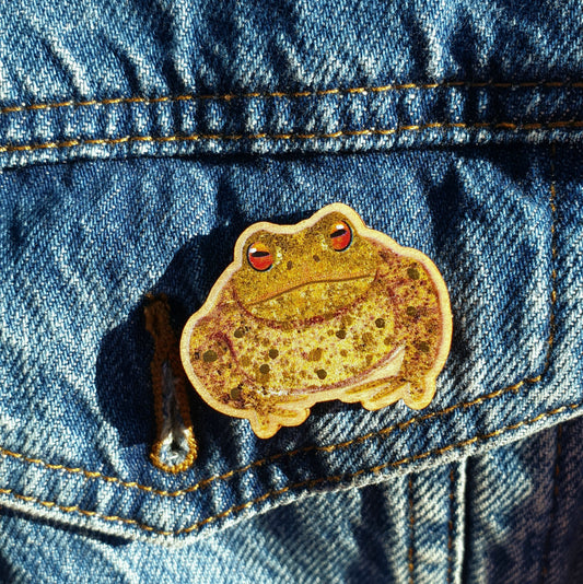 Toad Wooden Brooch Pin