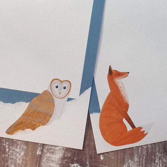Fox and Barn Owl in the Snow Gift Note Set