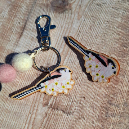 Long Tailed Tit Bag Charm Keyring