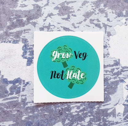 Grow Veg Not Hate 38mm Vinyl Sticker