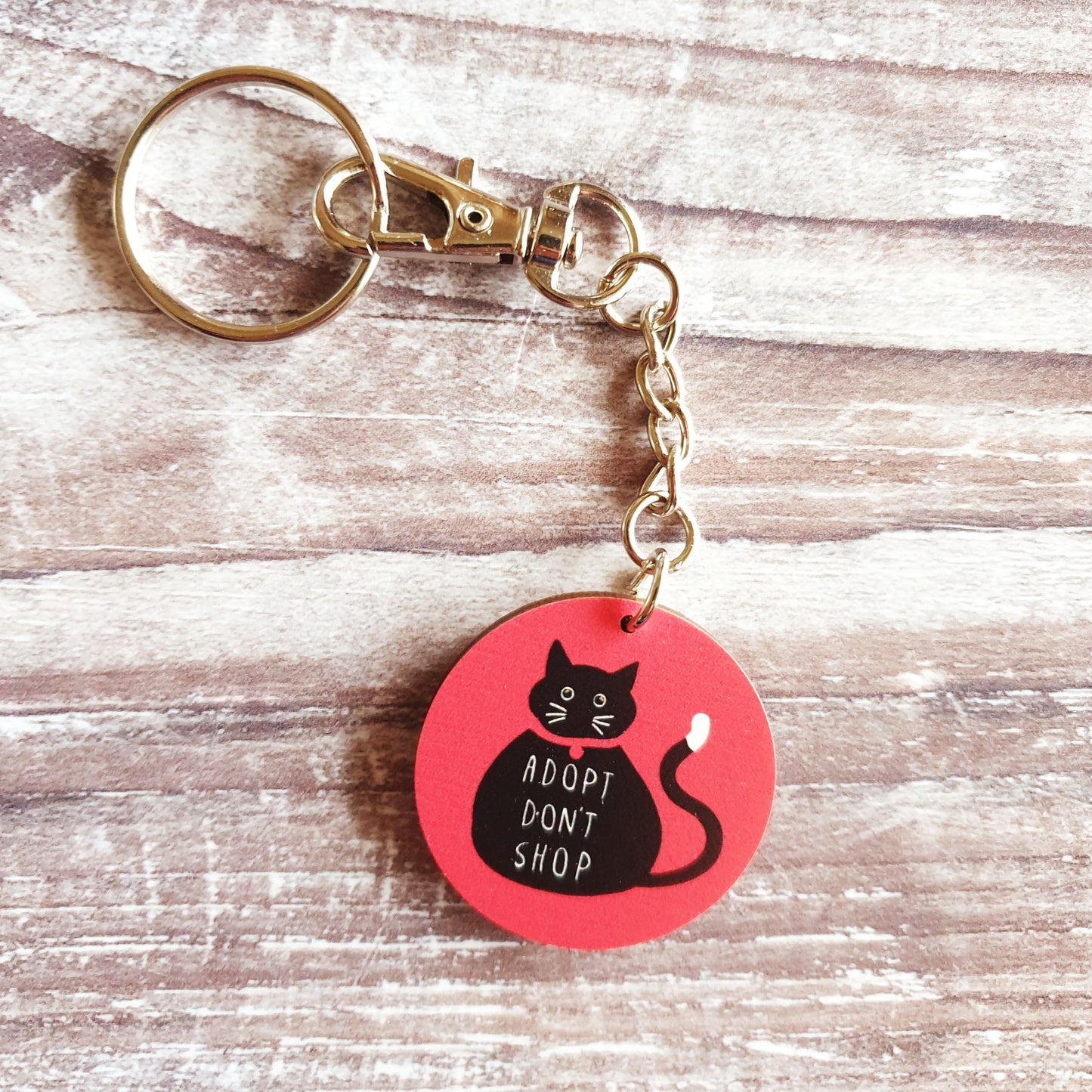 Adopt Don't Shop Wooden Keyring