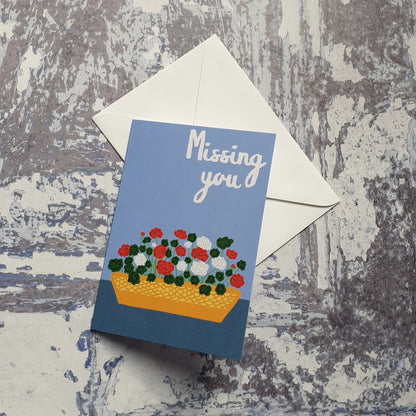 Geraniums Missing You Greeting Card