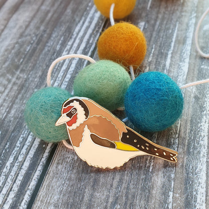 Goldfinch hard enamel brooch