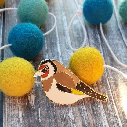 Goldfinch hard enamel brooch