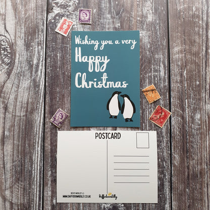 Happy Christmas Adelie Penguins  Postcard