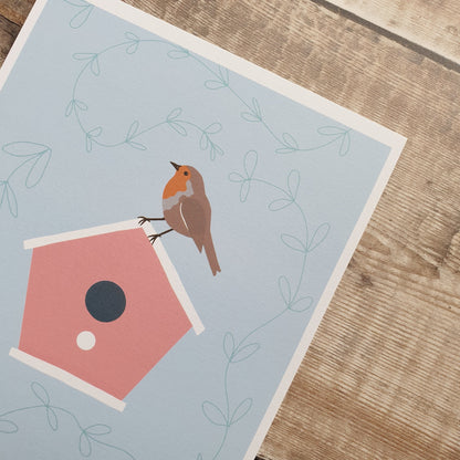 Robin and Birdbox Art Print