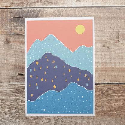 Blue Remembered Hills - Coral Sky Art Print