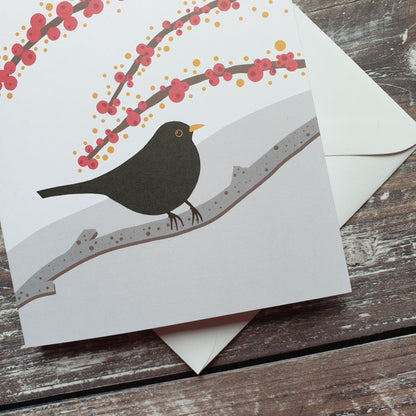 Blackbird in the Snow Christmas Card