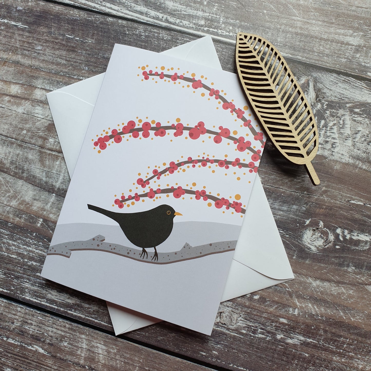 Blackbird in the Snow Christmas Card