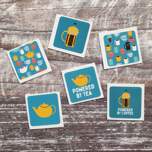 Coffee and Tea Envelope Sticker Set - 6 stickers
