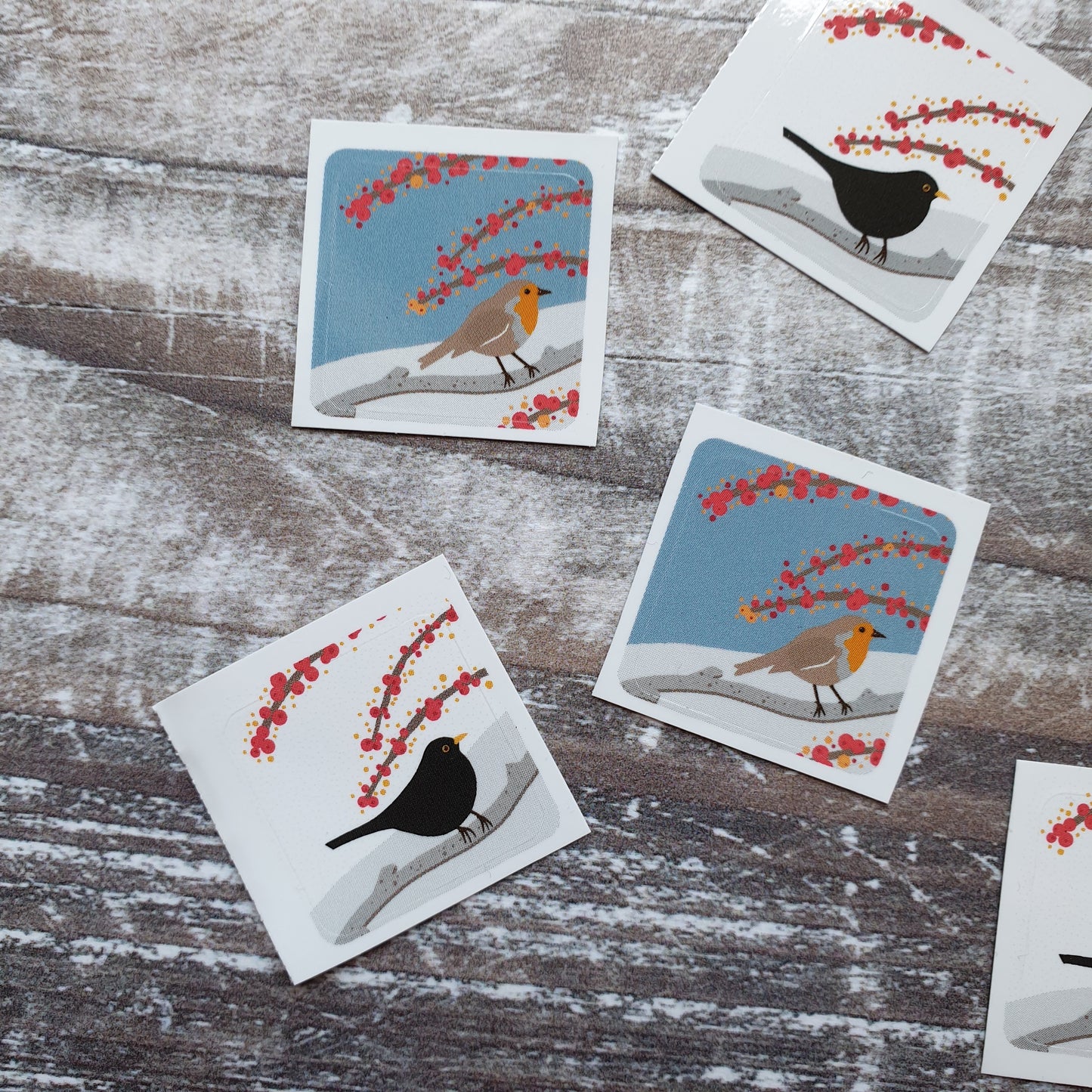 Robin and Blackbird Envelope Sticker Set - 6 stickers